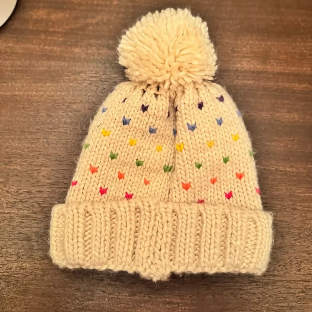 '47 Brand Kids Spartan Race Girls Beanie Cream Sprinkles Cuffed Knit Hat Pom Pom
